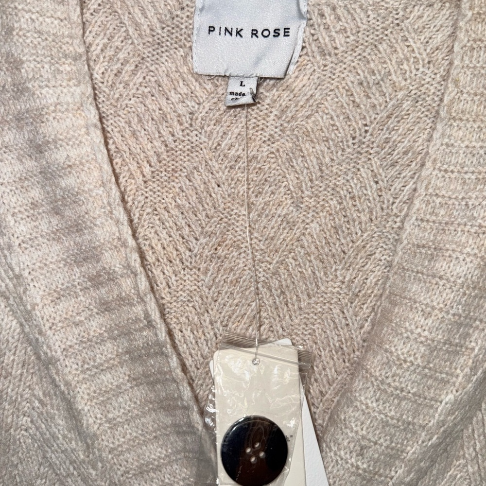 Pink Rose Women's Crème Cardigan Vest - Picture 2 of 10